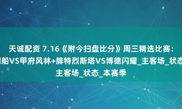 天诚配资 7.16《附今扫盘比分》周三精选比赛：神户胜利船VS甲府风林+腓特烈斯塔VS博德闪耀_主客场_状态_本赛季